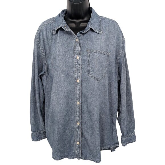 Madewell Denim Button Down Shirt Women Size M Indigo Minimalist Coastal Relaxed - Picture 1 of 11